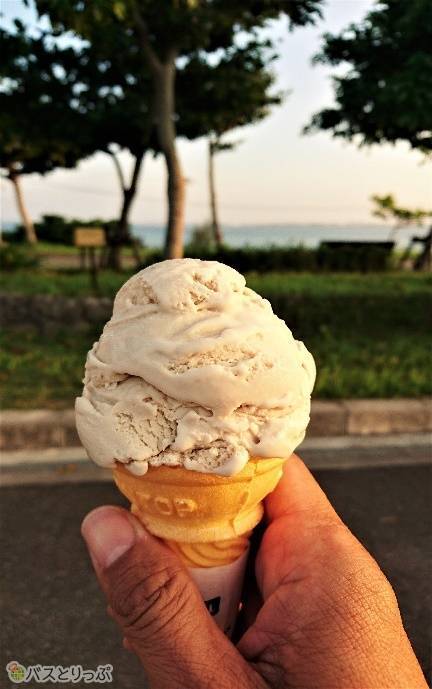 伊芸サービスエリアのブルーシールズにて「さとうきび」のアイスクリーム