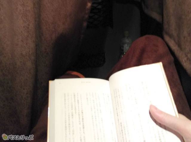 読書灯のあかりで本を読む