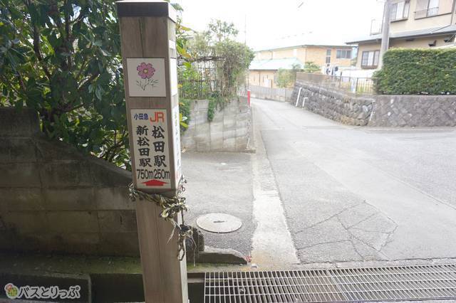 4）東名高速・国道246号線の下をくぐりぬけると、ここでも駅への案内表示が