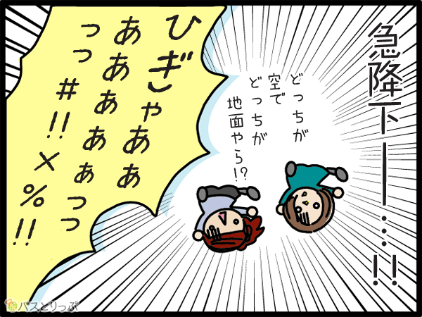 急降下！どっちが空でどっちが地面かわかりません。