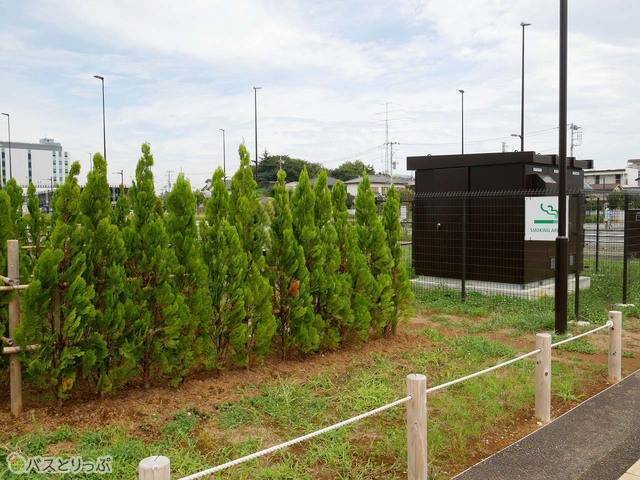 植栽に囲まれた喫煙所