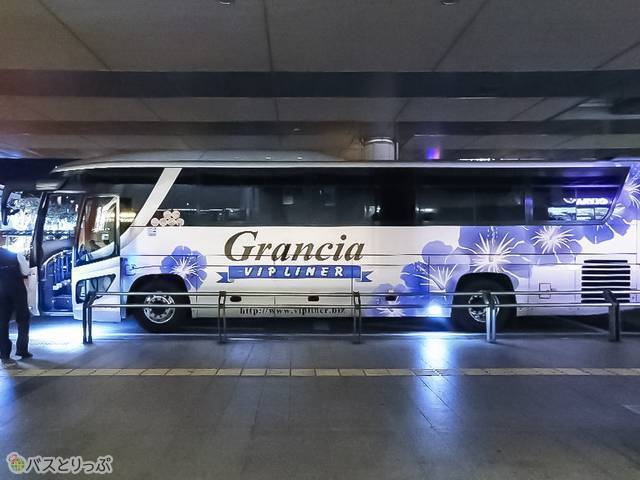 白にグランシアのロゴ+青いハイビスカス