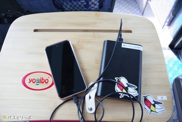 モバイルバッテリー利用中（コードとスマホは私物）