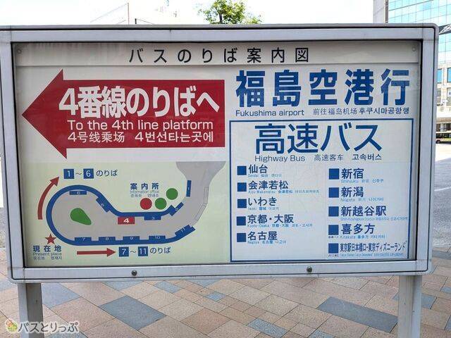 空港行きシャトルバスと高速バスは4番のりば